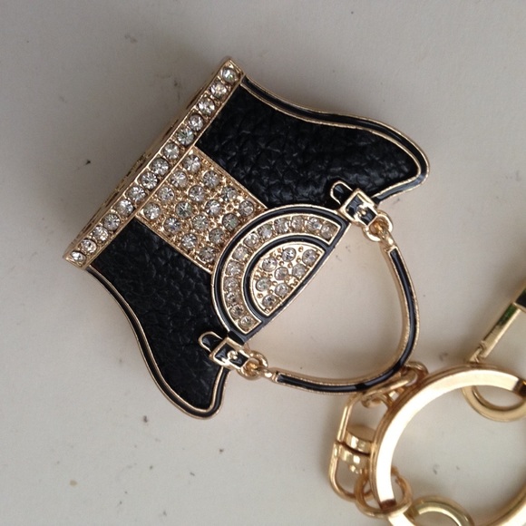 Black Enamel Rhinestone Handbag Charm-Key Chain - Picture 4 of 10